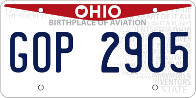 OH license plate GOP2905