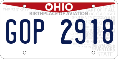 OH license plate GOP2918