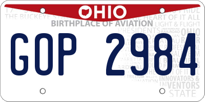 OH license plate GOP2984