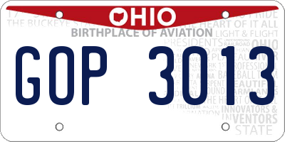 OH license plate GOP3013