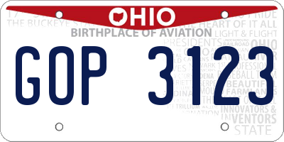 OH license plate GOP3123