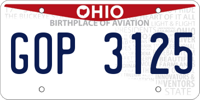 OH license plate GOP3125