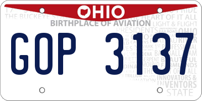 OH license plate GOP3137