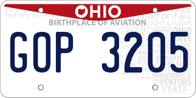 OH license plate GOP3205