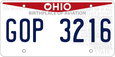OH license plate GOP3216