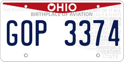 OH license plate GOP3374