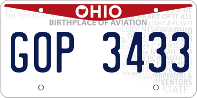OH license plate GOP3433