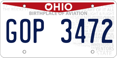 OH license plate GOP3472