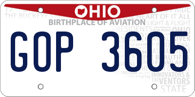 OH license plate GOP3605