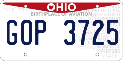 OH license plate GOP3725