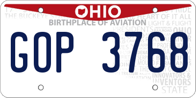 OH license plate GOP3768