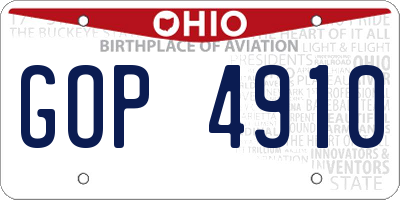 OH license plate GOP4910
