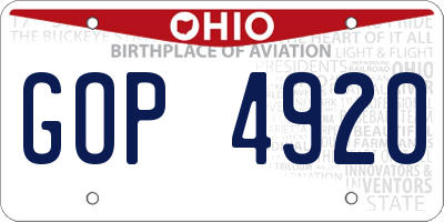 OH license plate GOP4920