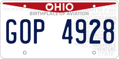 OH license plate GOP4928