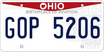 OH license plate GOP5206