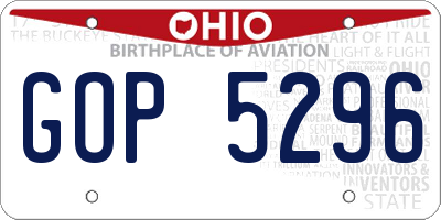OH license plate GOP5296