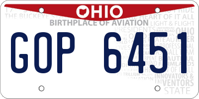 OH license plate GOP6451