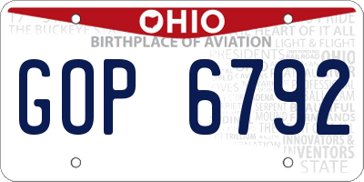 OH license plate GOP6792