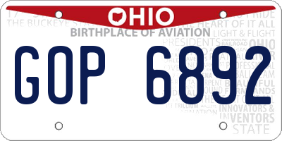 OH license plate GOP6892