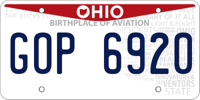 OH license plate GOP6920