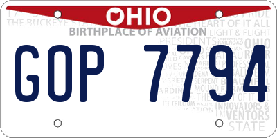 OH license plate GOP7794