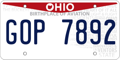 OH license plate GOP7892