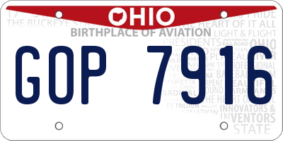 OH license plate GOP7916