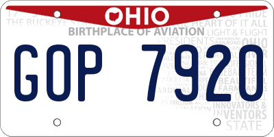OH license plate GOP7920