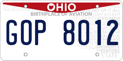 OH license plate GOP8012
