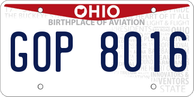 OH license plate GOP8016