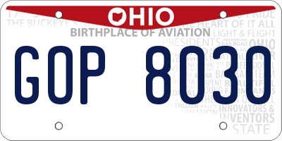 OH license plate GOP8030