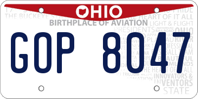 OH license plate GOP8047
