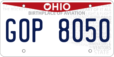 OH license plate GOP8050