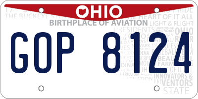 OH license plate GOP8124