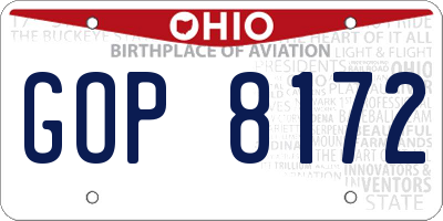OH license plate GOP8172