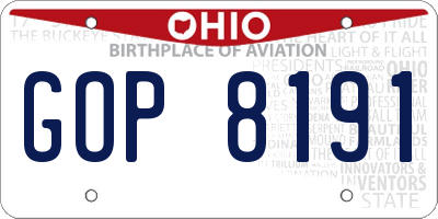 OH license plate GOP8191