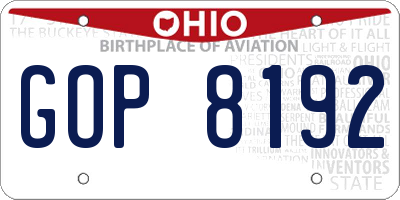 OH license plate GOP8192