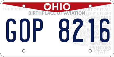 OH license plate GOP8216