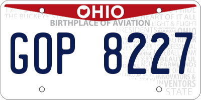 OH license plate GOP8227