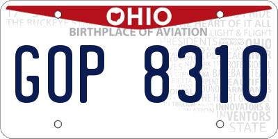 OH license plate GOP8310