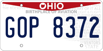 OH license plate GOP8372