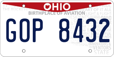 OH license plate GOP8432