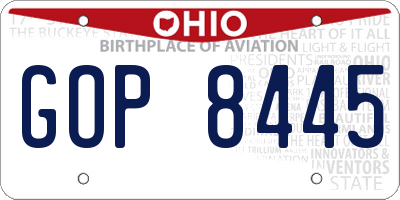 OH license plate GOP8445