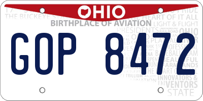 OH license plate GOP8472