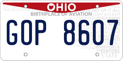 OH license plate GOP8607