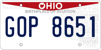 OH license plate GOP8651