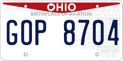 OH license plate GOP8704