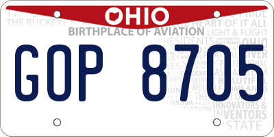 OH license plate GOP8705
