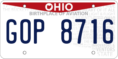 OH license plate GOP8716