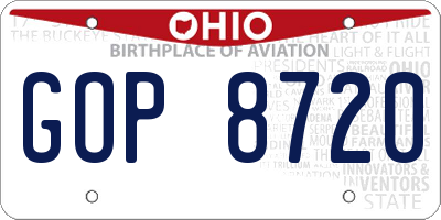 OH license plate GOP8720